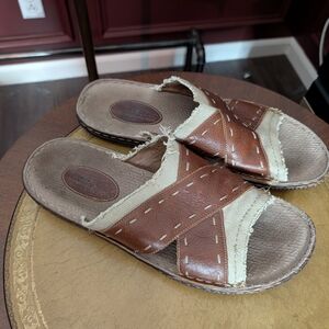 STRAY DOG Tokyo Brown Leather Canvas Distressed Punk Slides Sandals 13